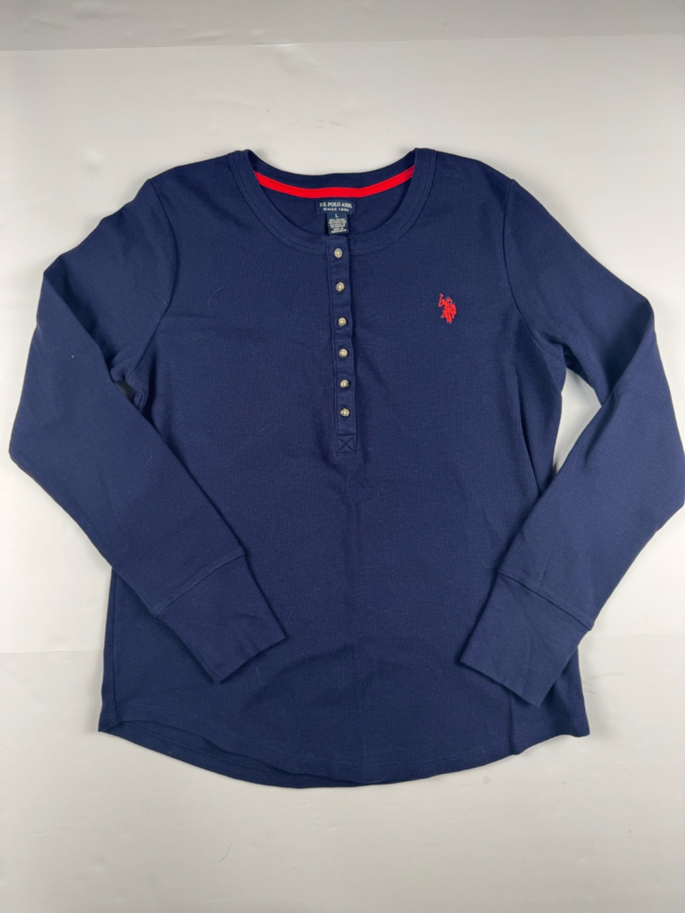 U.S. Polo Assn. Navy Long-Sleeve Henley Top with Red Logo